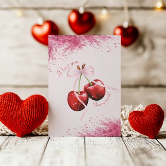 Cherry Much Love Roze Waterverf Valentijn Kaart