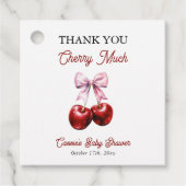 Cherry Much Pink Bow Baby shower Bedankt Bedankjes Labels (Voorkant)