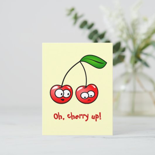Cherry omhoog! Briefkaart kersen (Staand voorkant)