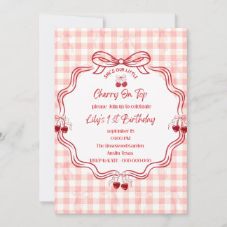 Cherry On Top 1e verjaardagsuitnodiging | Roze Gin Kaart