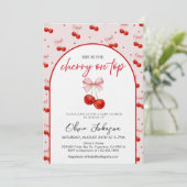 Cherry on Top Baby Shower, Cherry with Pink Bow Kaart (Staand voorkant)