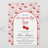 Cherry on Top Baby Shower, Cherry with Pink Bow Kaart (Voorkant / Achterkant)