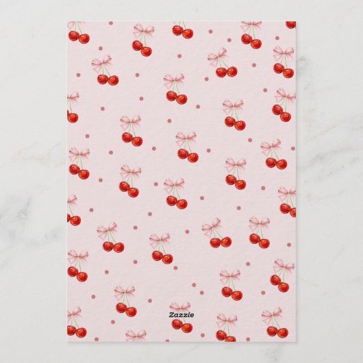 Cherry on Top Baby Shower, Cherry with Pink Bow Kaart (Achterkant)