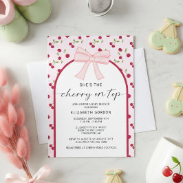 Cherry On Top Baby Shower Coquette Bow Kaart