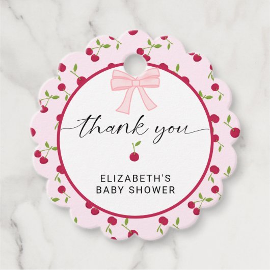 Cherry On Top Baby Shower Coquette Pink Cute Bedankjes Labels (Voorkant)