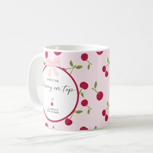 Cherry On Top Baby Shower Coquette Pink Cute Koffiemok (Voorkant links)