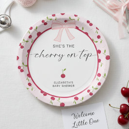 Cherry On Top Baby Shower Coquette Pink Cute Papieren Bordje