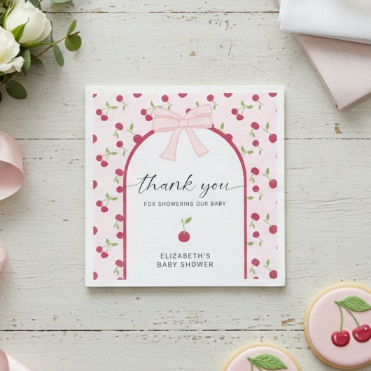 Cherry On Top Baby Shower Coquette Pink Cute Servet