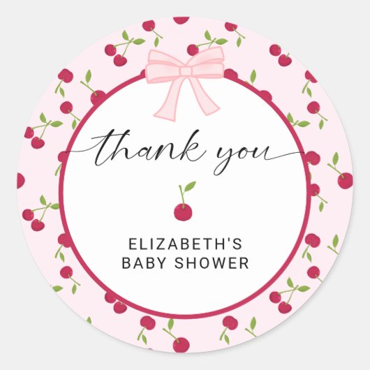 Cherry On Top Baby Shower Coquette Thank You Ronde Sticker (Voorkant)