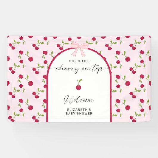 Cherry On Top Baby Shower Coquette Welcome Spandoek (Horizontaal)