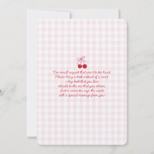 Cherry on Top Baby Shower Girl Invitation Kaart (Achterkant)