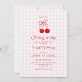 Cherry on Top Baby Shower Girl Invitation Kaart (Voorkant)