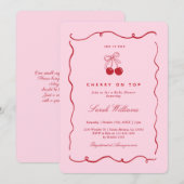 Cherry on Top Baby Shower Girl Invitation Kaart (Voorkant / Achterkant)