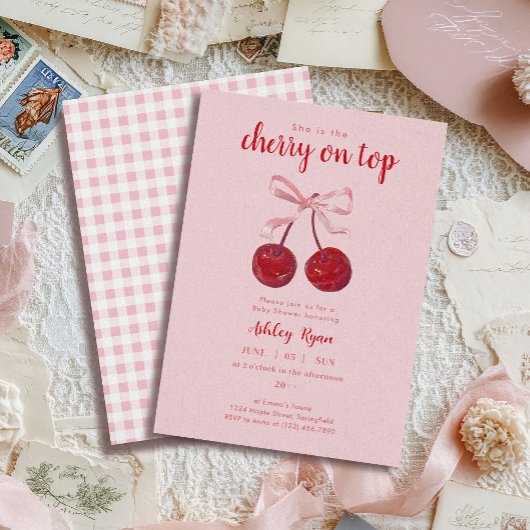 Cherry on Top Baby Shower Invitation Kaart