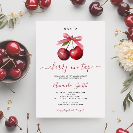 Cherry on Top Baby shower Invitation Kaart