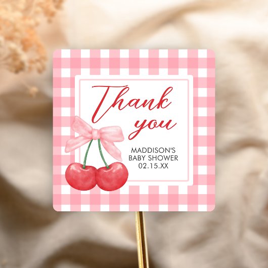 Cherry on Top Baby Shower Vierkante Sticker