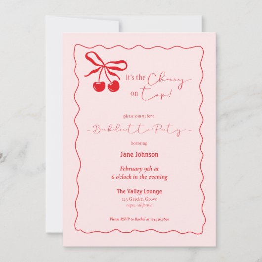 Cherry On Top Bachelorette Party invitation Kaart (Voorkant)