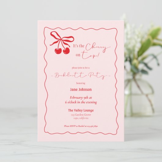 Cherry On Top Bachelorette Party invitation Kaart (Staand voorkant)