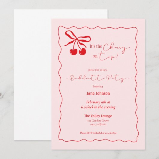 Cherry On Top Bachelorette Party invitation Kaart (Voorkant / Achterkant)