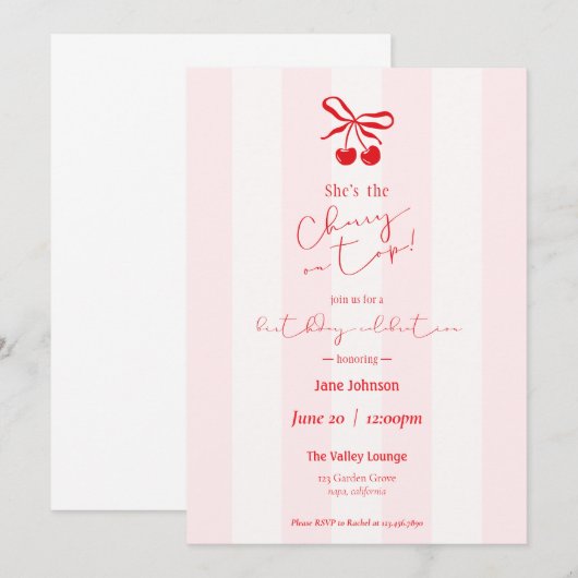 Cherry On Top Birthday Celebration Invitation Kaart (Voorkant / Achterkant)