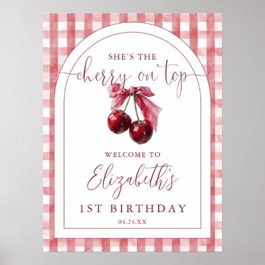 Cherry On Top Bow Birthday Welcome Sign Poster (Voorkant)