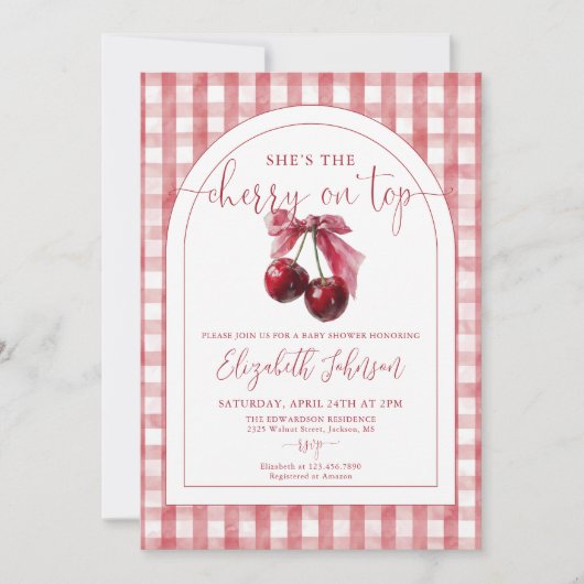 Cherry On Top Bow QR Code Girl Baby Shower Kaart (Voorkant)