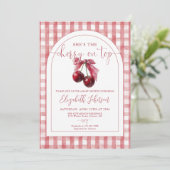 Cherry On Top Bow QR Code Girl Baby Shower Kaart (Staand voorkant)