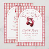 Cherry On Top Bow QR Code Girl Baby Shower Kaart (Voorkant / Achterkant)