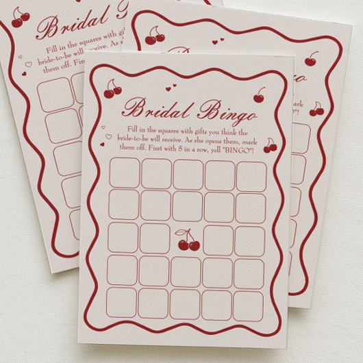 Cherry On Top Bridal Shower Bingo Game Card Kaart