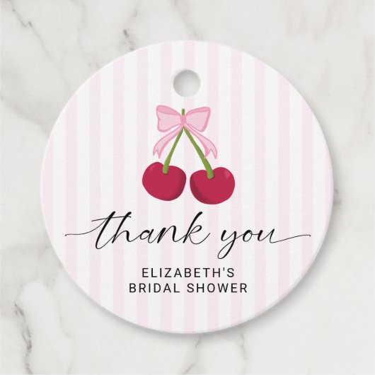 Cherry On Top Bridal Shower Coquette Bow Stripes Bedankjes Labels (Voorkant)