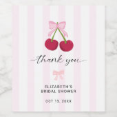 Cherry On Top Bridal Shower Coquette Bow Stripes Wijn Etiket (Enkel label)