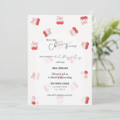Cherry On Top Cherries & Bows Birthday Invitation Kaart (Staand voorkant)