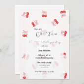 Cherry On Top Cherries & Bows Birthday Invitation Kaart (Voorkant / Achterkant)