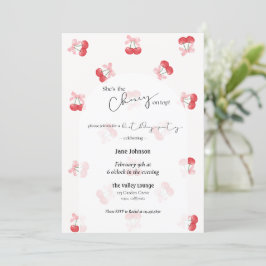 Cherry On Top Cherries & Bows Birthday Invitation Kaart