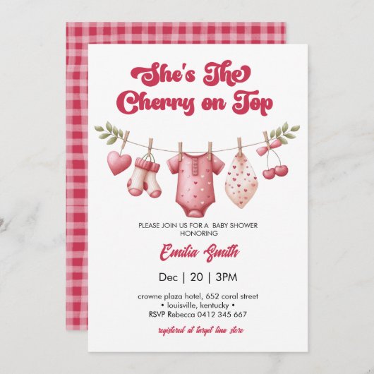 Cherry on Top clothesline Baby Shower Kaart (Voorkant / Achterkant)
