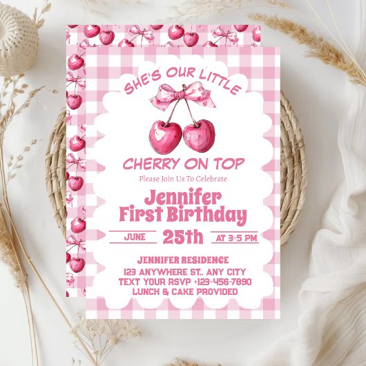 Cherry On Top Coquette 1e verjaardagsfeestje Kaart