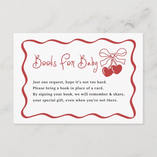 Cherry On Top Coquette Baby shower Boeken voor Bab Informatiekaartje (Voorkant)