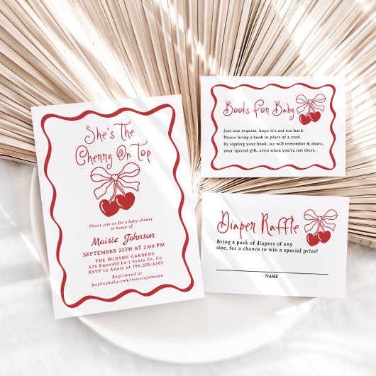 Cherry On Top Coquette Baby shower Boeken voor Bab Informatiekaartje