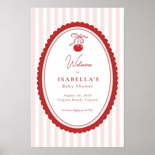 Cherry on Top Coquette Bow Baby Shower Welcome  Poster (Voorkant)