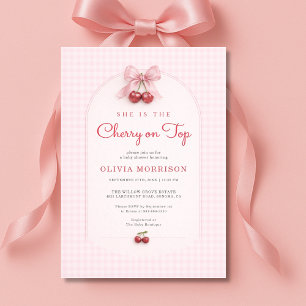Cherry on Top Coquette Strik lint baby shower Kaart