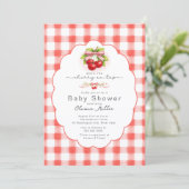 Cherry on Top Gingham Baby Shower Kaart (Staand voorkant)