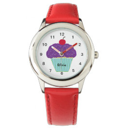 Cherry on Top Paars Frosting Vanilla Cupcake Horloge