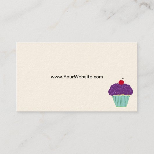 Cherry on Top Paars Frosting Vanilla Cupcake Visitekaartje (Achterkant)