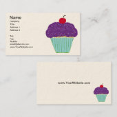 Cherry on Top Paars Frosting Vanilla Cupcake Visitekaartje (Voorkant / Achterkant)