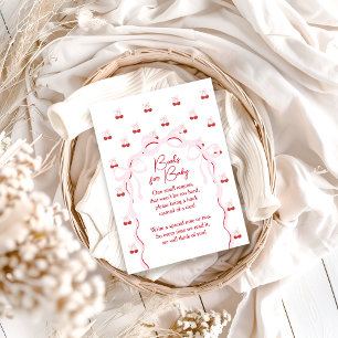 Cherry on Top Pink Bow Baby shower Boek Verzoek Informatiekaartje