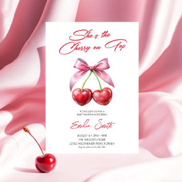  Cherry on Top pink bow Baby Shower Invitation Kaart