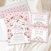 Cherry on Top Pink Bow Baby shower Uitnodiging