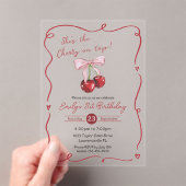 Cherry on Top Pink Bow Coquette Birthday Acryl Uitnodigingen (Insitu (Draagbaar))