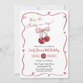 Cherry on Top Pink Bow Coquette Birthday Kaart (Voorkant)