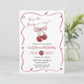 Cherry on Top Pink Bow Coquette Birthday Kaart (Staand voorkant)